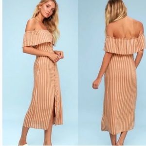 Amuse Society Tan Striped Midi Dress